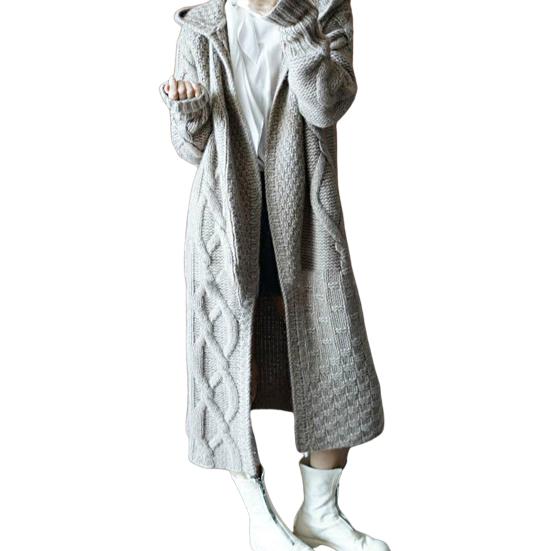 

Women Knitted Cardigan Solid Color Twist Pattern Knitwear Autumn Winter Coldproof Long Jacket Coat Streetwear