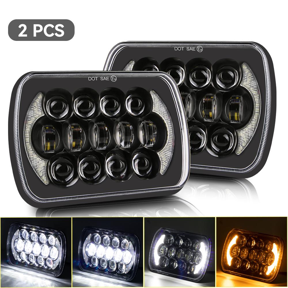 2pcs 55W Led 5x7" 7X6" Inch Retangular Feixe Farol Com High/Low DRL Square Headlight for Jeep Cherokee XJ Wrangler Truck 4X4