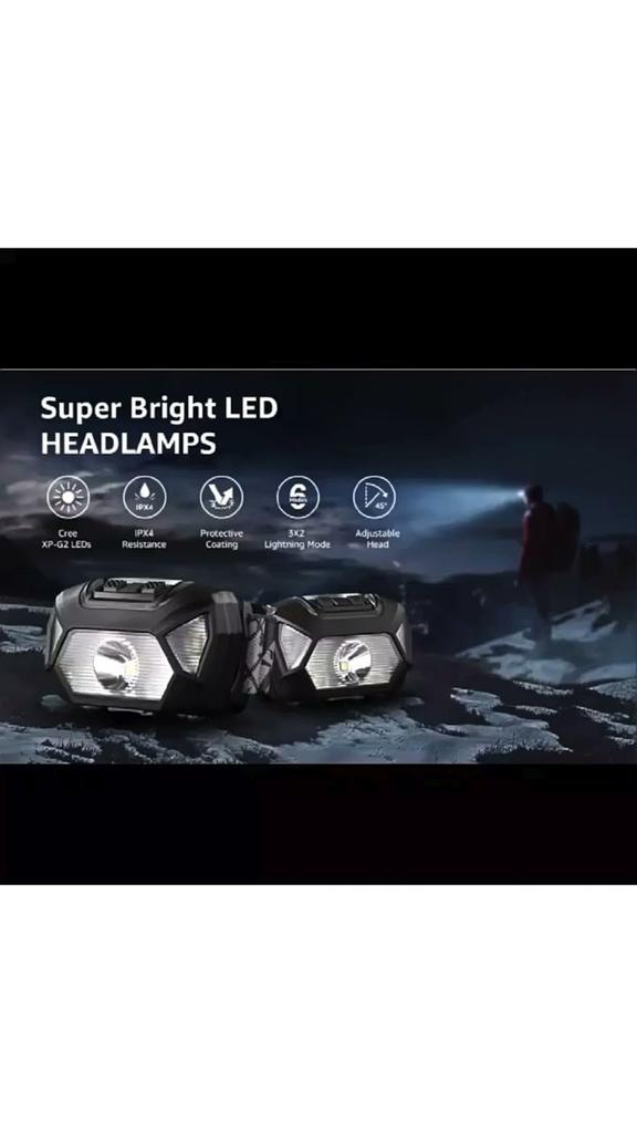 CocoFil Set of 2 Maximum Beam Distance 120m Lightweight 60g IPX4 Waterproof and Dustproof 6 Light Modes SOS Flashing 22 Hours of Continuous Perfect