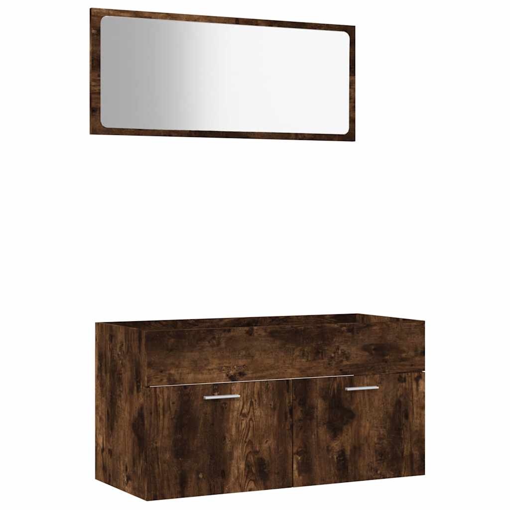 2 Piece Bathroom Furniture Set Smoked Oak Wood Based Material