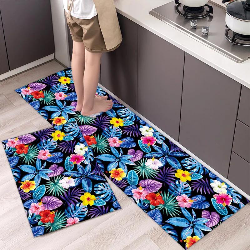 Simple Flower Kitchen Mat Bedroom Bedside Mat Entrance Door Mats Kitchen Mats for Floor Absorbant Waterproof Bathroom Carpet