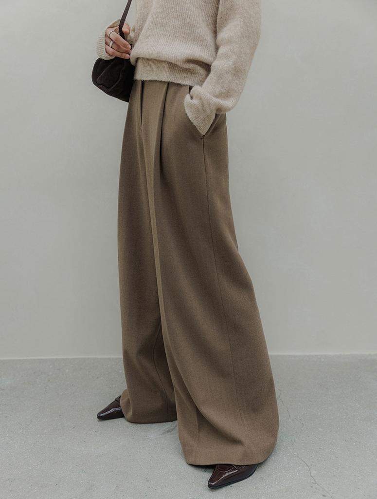 Memua Herringbone Maxi Wide Slacks (Charcoal)