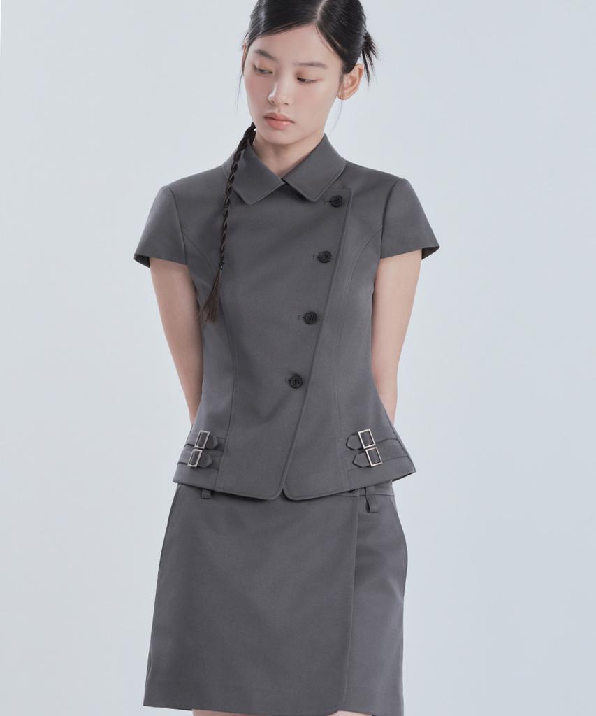 Mausolleum Bella Double Button Wrap Skirt - Gray