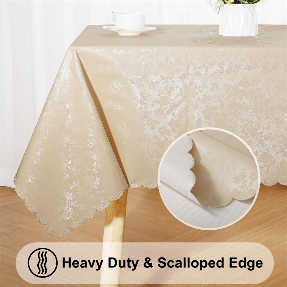 Kitinjoy Round Vinyl Tablecloth 100% Waterproof Rectangle Table Cloth Tables Wipeable Table Cover For Kitchen Dinner Party Decor