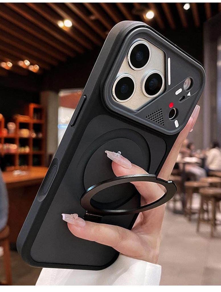 Apple 17 Pro Max Magnetic Bracket Case with Creative Lens Frame for iPhone 16 - Drop-Proof Protective Cover