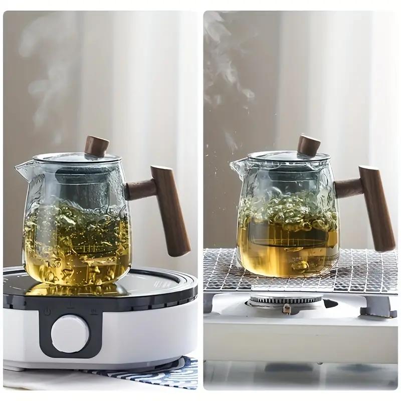 Glass Tea Pot With Wood Handle Chinese Heat-resistant Glass Teapot Transparent Steaming Tea Glass Kettle Tea Set Infuser Tea