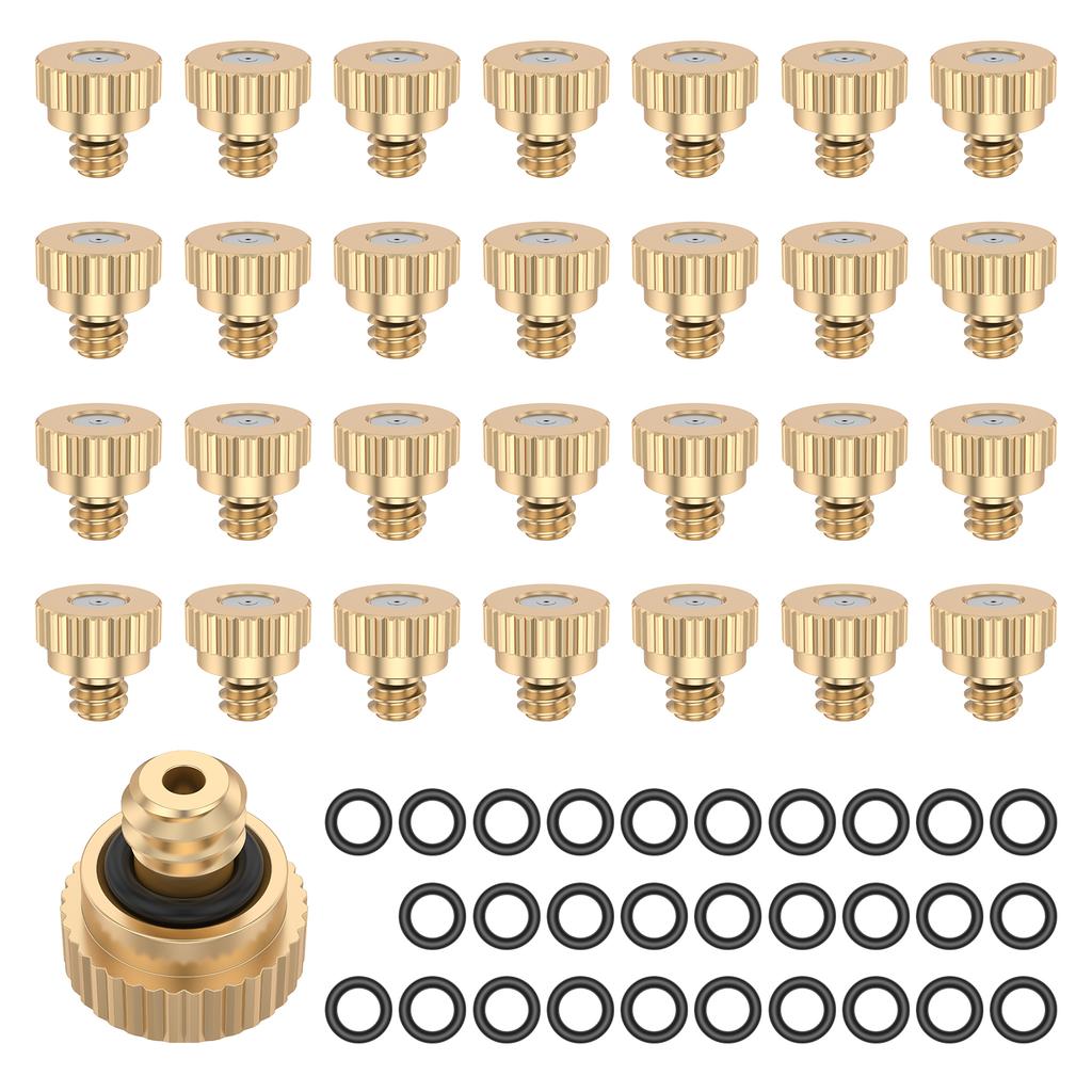 30Pcs Brass Misting Nozzles with O Rings Leak Proof Brass Atomization Nozzles Dust Control Mist Sprinkler for Outdoor Cooling