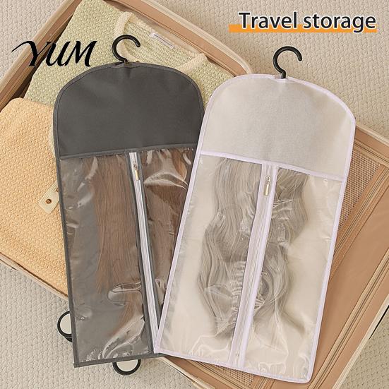 Zippered Wig Storage Bag Hanging with Hook, Breathable Non-woven Fabric Dust-proof Home Hair Accessory Protector, Space Saving Portable Zipper