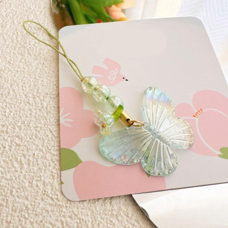 Flower Butterfly Pendant Phone Strap Portable Y2K Hanging Lanyard for Girls