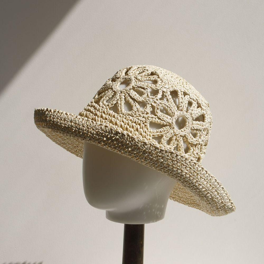 Flower Handmade Fisherman Hat Straw Material Sun Hat Fashion Panama Straw Hat  Beach