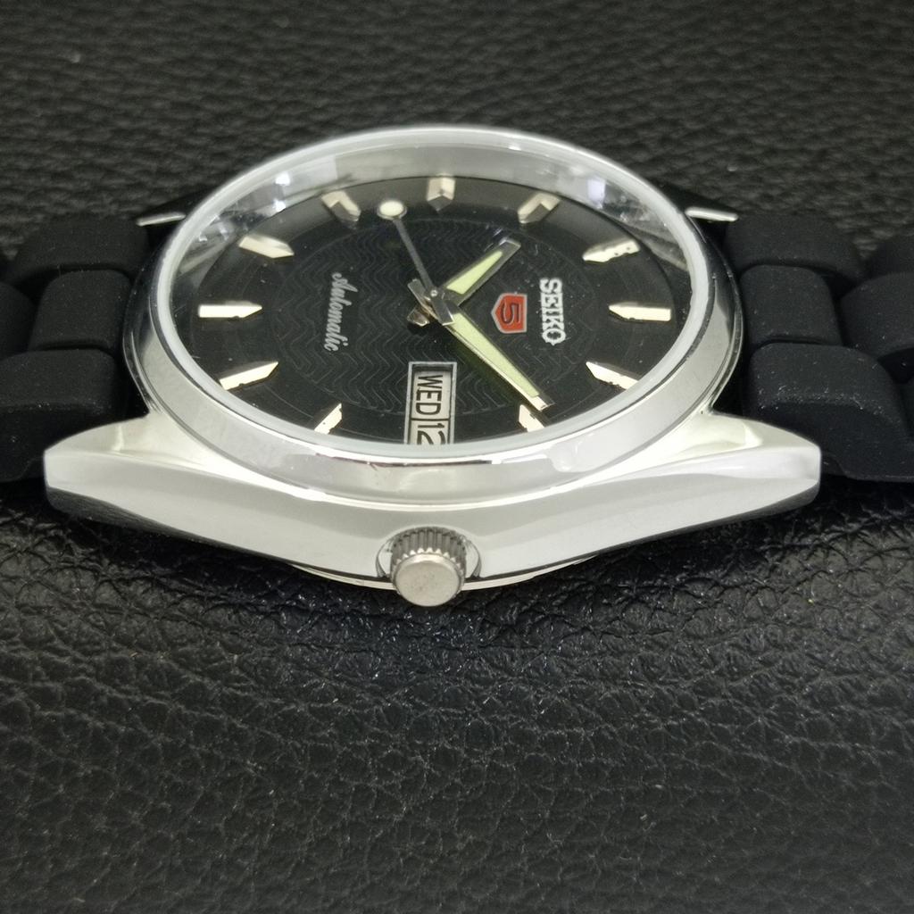REFURBISHED SEIKO 5 AUTOMATIC 6309A JAPAN MENS VINTAGE BLACK WATCH a701730-5 R206c-a701730