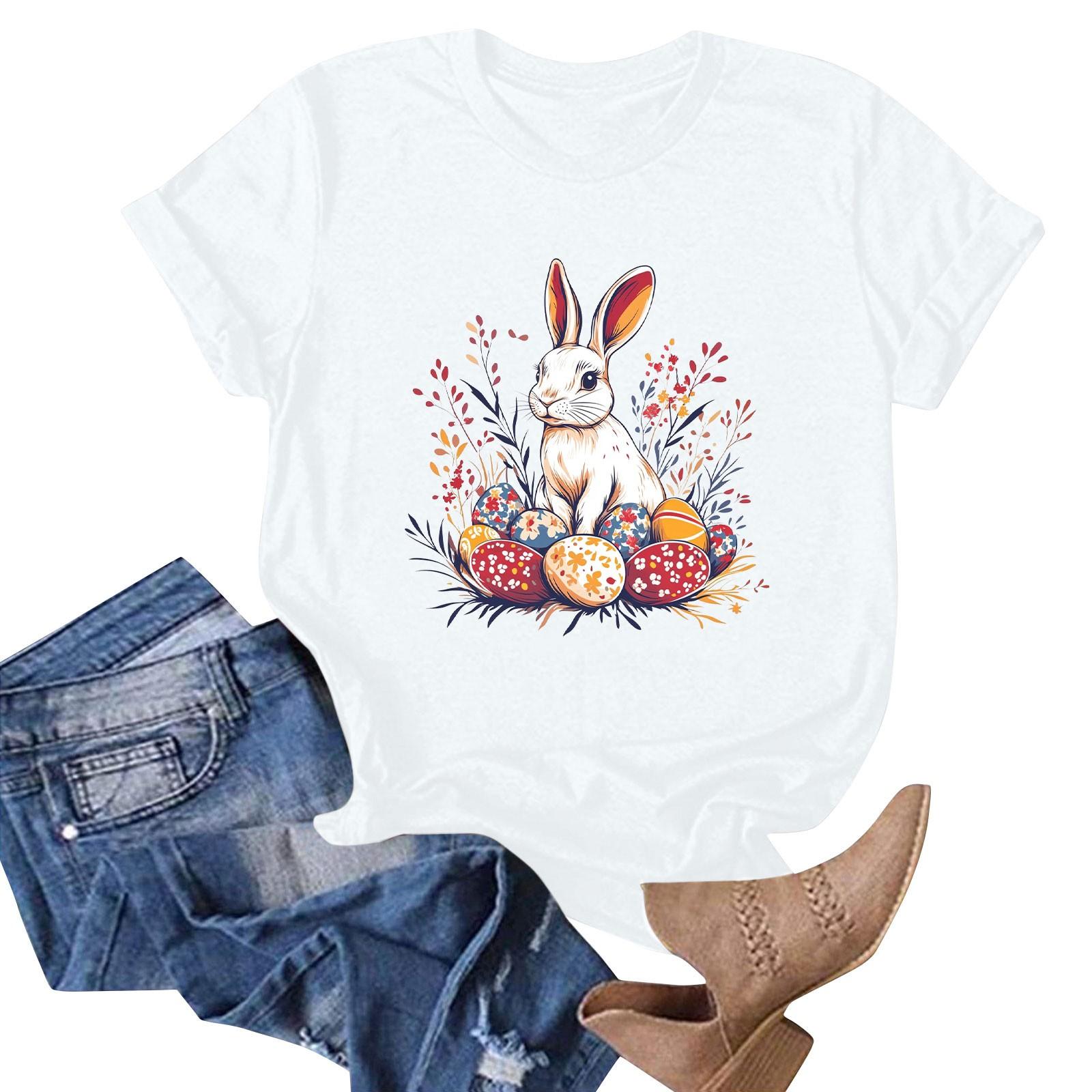 

Женская футболка с коротким рукавом и принтом пасхального кролика XL белый