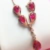Rose Gold Plated Luxury Shiny Redstone Water Drop Pendant Women'S Pure Color Gold Necklace