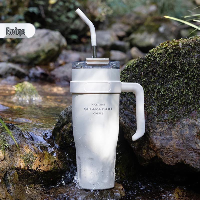 Multi-Purpose Portable Drinkware: Office & Outdoor Coffee/Water Cup with Straw and Handle.