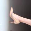 2025 new pointed side empty rhinestone red sole high heels women's summer beautiful fine heel temperament light mouth nude shoes