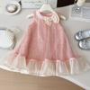 Summer Girls Sleeveless Tulle Dress With Bow Sweet Princess Party Dress For Kids Toddler Elegant Cute Casual Outfit