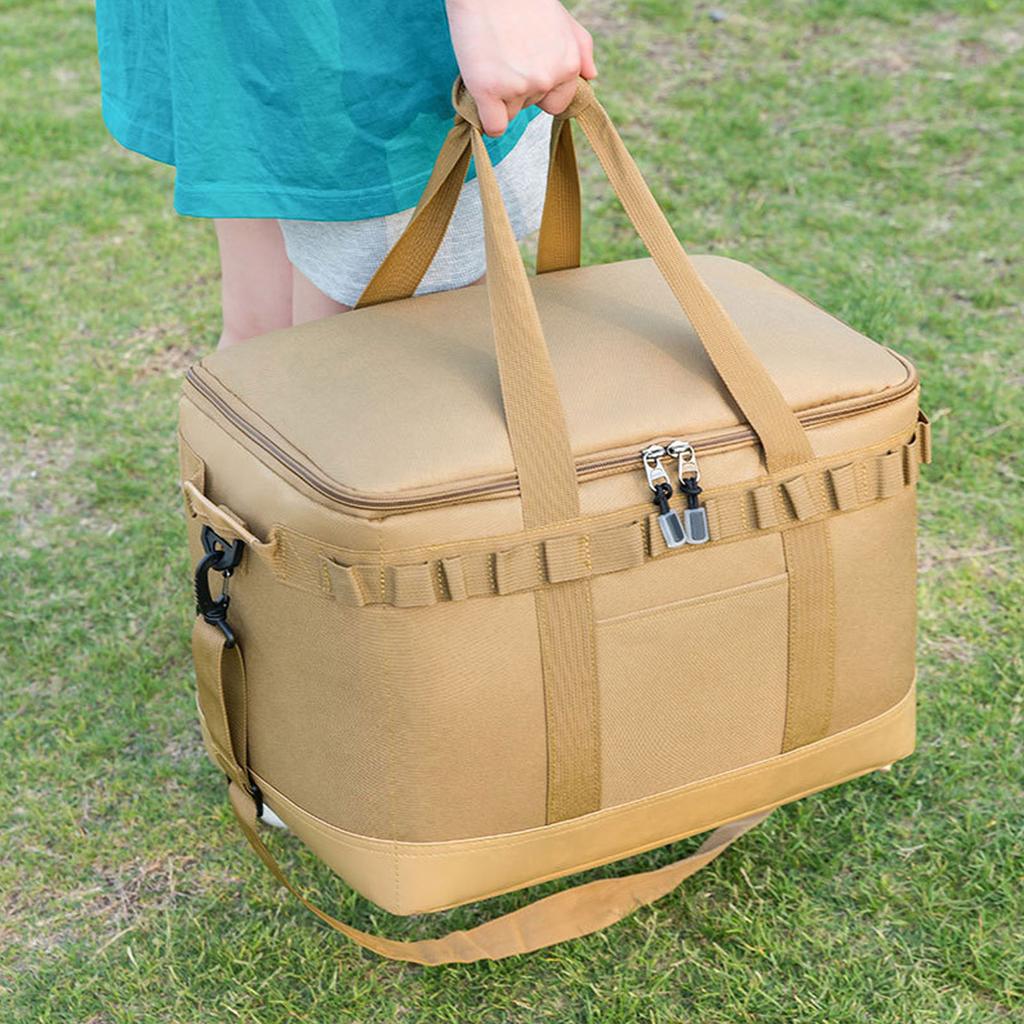 Insulated Lunch Carry Bag Double Layer Large Capacity Leak Proof Oxford Cloth Aluminum Foil with Shoulder Belt Cooler Insulated Bag for Picnic Travel
