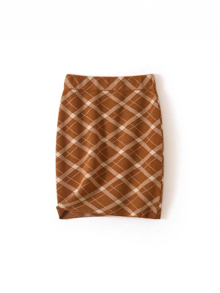 Women's Elegant High Waist Wool Plaid A-line Skirt - Autumn/Winter Slim Fit