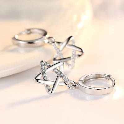 New 925 Sterling Silver Women Earrings Pendant Fashion Five-Pointed Star Micro-inlaid Zircon Pair Ear Studs Earring Jewelry Gift