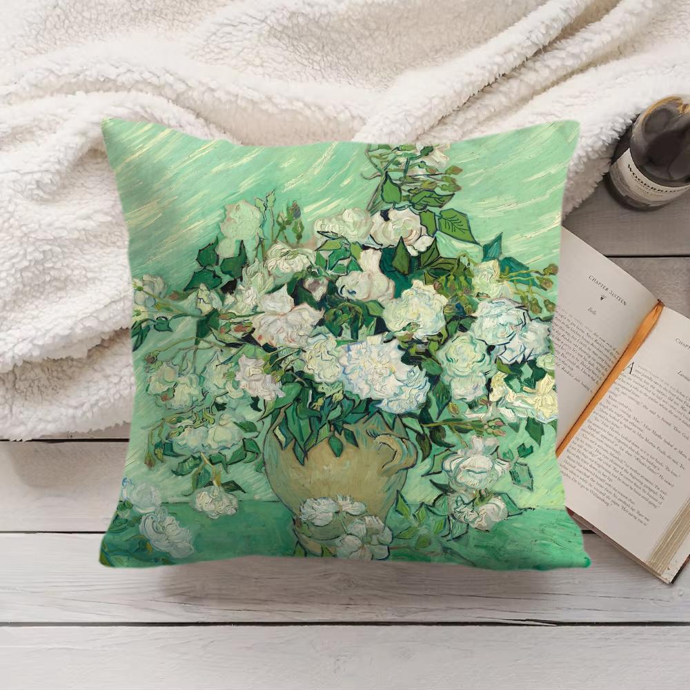 Van Gogh Original Print Cushion Cover Silky Short Plush Invisible Zipper Dustproof Sofa Pillow Case For Home Decor