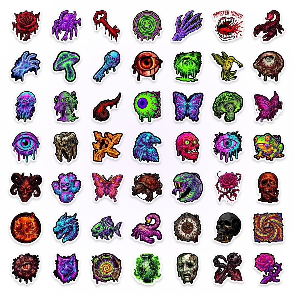 50 Dunkle Psychedelische Monster-Totenkopf-Aufkleber, Wasserdichte Dekorationsaufkleber für Handkonten, Aufkleberbilder