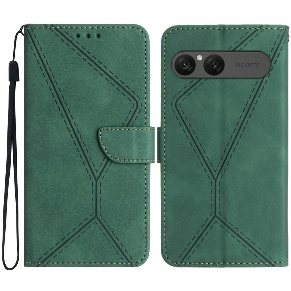 For Sony Xperia 10 VII Case Skin Touch Lines Imprinted PU Leather Flip Phone Cover