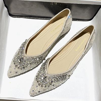 Scarpe basse da donna con perline di strass grandi, mocassini a bocca bassa con suola morbida, scarpe da ballo con rivetti di cristallo per donna, mocassini glitterati