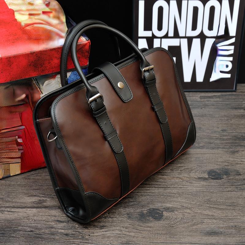 Crazy Horse Leather Men's Bag New Trendy Business Office Handbag Men's Retro Shoulderbag Messenger Briefcase