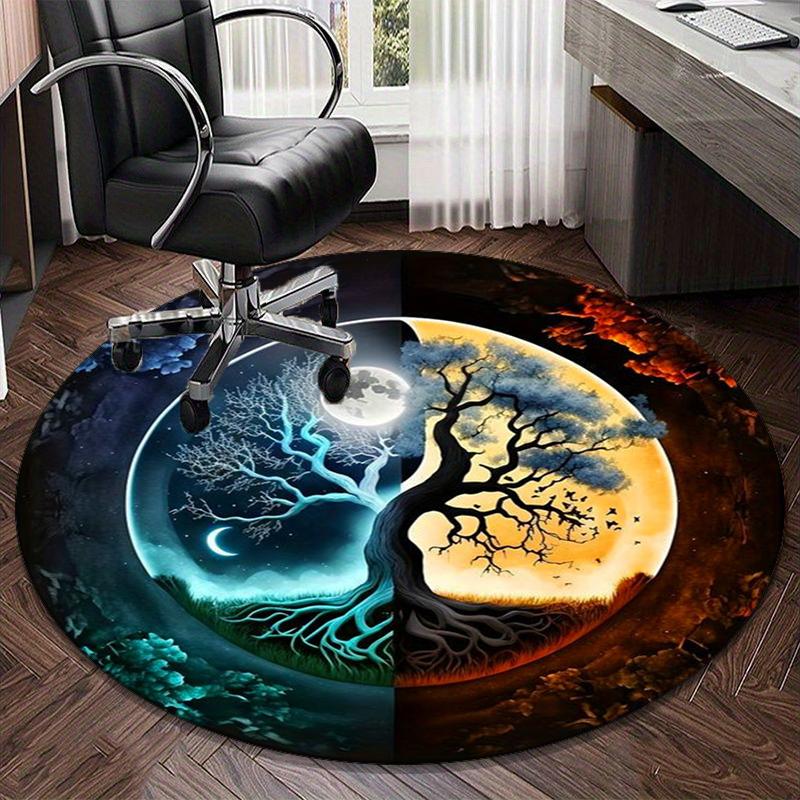 Yin-yang Tree Of Life Round Carpet Chair Cushion Round Entryway Rug, Soft Round Rugs for Living Room, Bedroom, Circle Carpet Decor Gifts