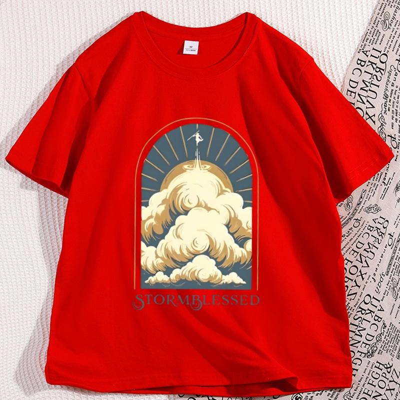 

Stormblessed T Shirt Men Women Vintage Cotton Short Sleeve Tshirt Loose Round Neck Trendy Printed Tshirt Breathable Clothes S