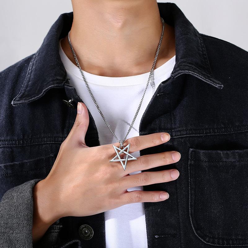 Collane Stella di David per Uomini Ragazzi, Collana con Ciondolo Stella a Cinque Punte in Acciaio Inossidabile Impermeabile, Gioielli Amuleto Retro Regali