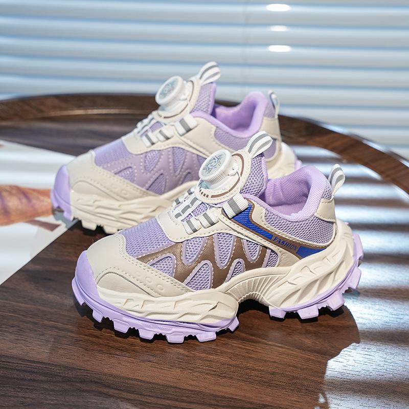 Children's sports dad shoes girls rotating button mesh casual shoes 2025 autumn new boys running shoes tide