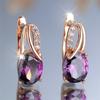 Luxury Female Purple Oval Zircon Stone Hoop Earrings Fashion Gold Color Wedding Jewelry For Women