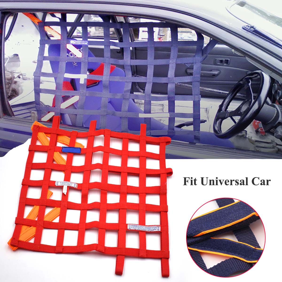 

Нейлоновая сетка для окон гоночного автомобиля, оборудование для обеспечения безопасности в раллийных гонках, подходит для универсального автомобиля, синий/красный/черный