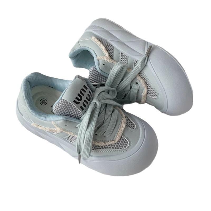 Cream Platform Bread Shoes Female Ugly Cute Summer Breathable Mesh Big Head White Shoes Tide