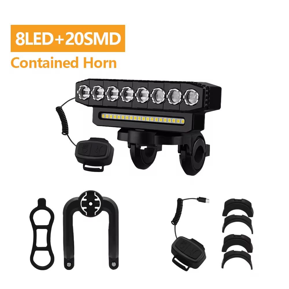 8 LED Bike Front Light with Horn Bicycle Light 6 Modes USB Charging Waterproof Bicycle Headlights MTB Cycling Lamp Accessories