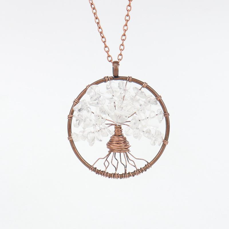 Ancient Red Copper Winding Natural Stone Crystal Tree Of Life Necklace Colorful Stone Necklace Jewelry N105