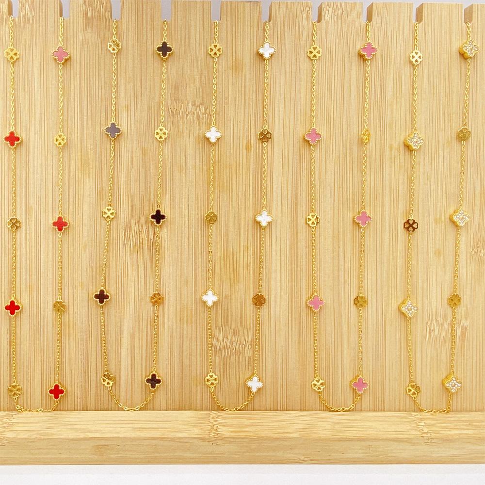 Titanium Steel 9MM Four-leaf Flower 20 Flowers Sweater Chain 90CM Double-sided Lucky Four-leaf Clover Necklace Spring Fall and Winter Necklace