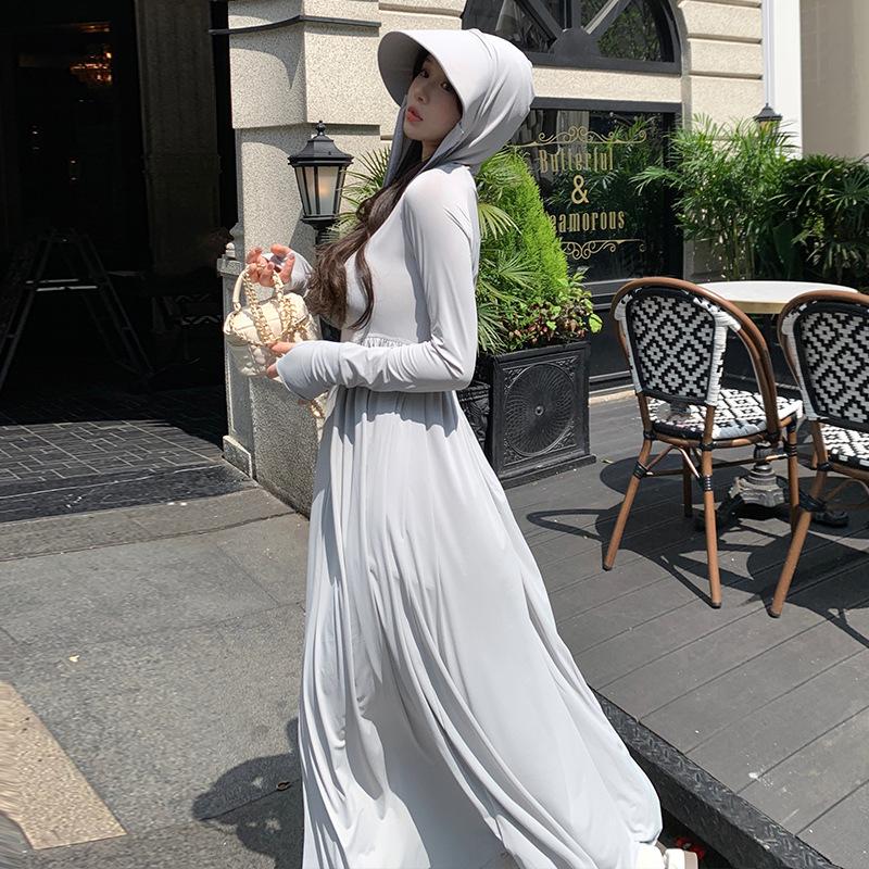 Long sunscreen clothes women's 1011 summer new dress UV protection full body sunscreen clothes ice silk long dress blouse