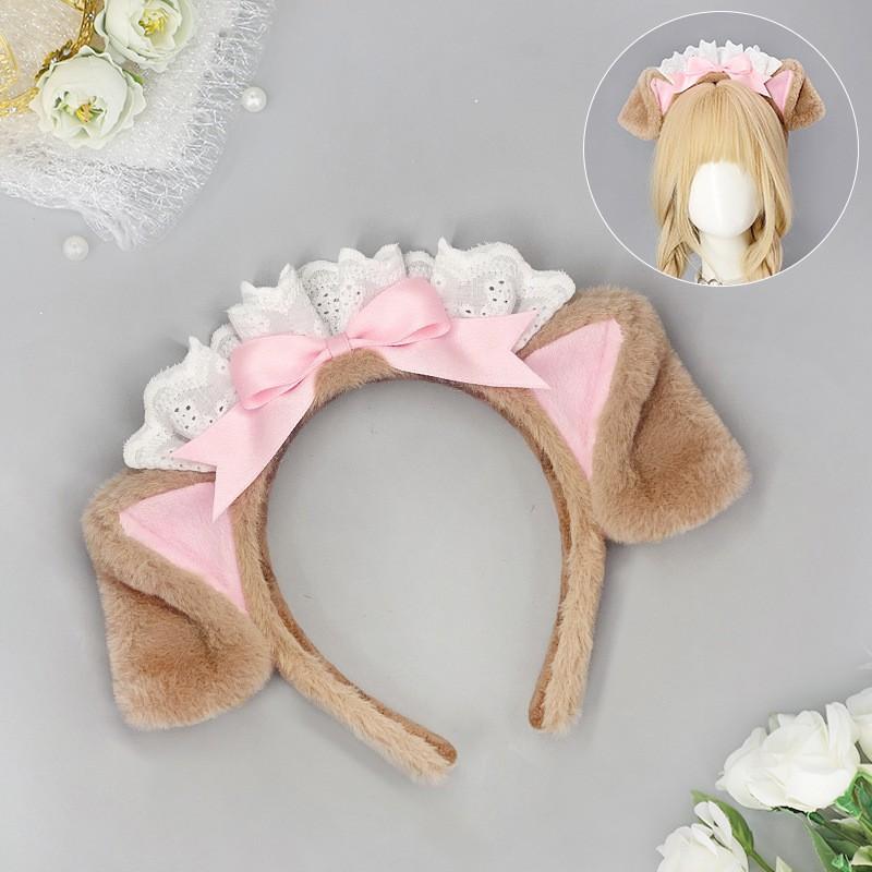 Sweet Kawaii Dog Ear Headband Lolita Outfit Cosplay Costume Accessory Plush Hairband In Multiple Colors