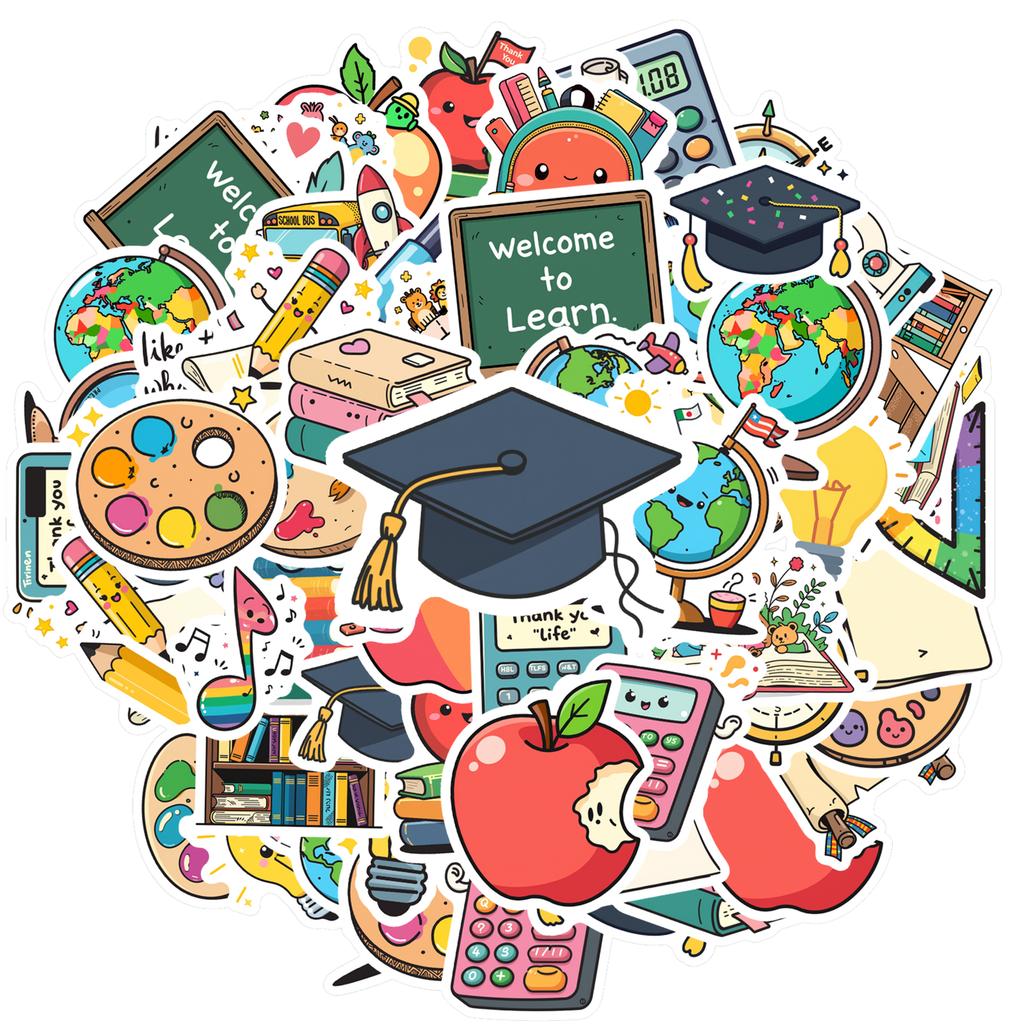 Playful Study Decals Cartoon Learning Teacher Reward Stickers Stationery Stickers For Fridge Laptop Guitar
