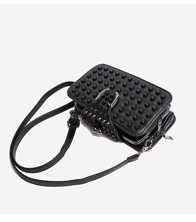 Gothic Style Textured Black Shoulder & Crossbody Bag with Rivets for Women