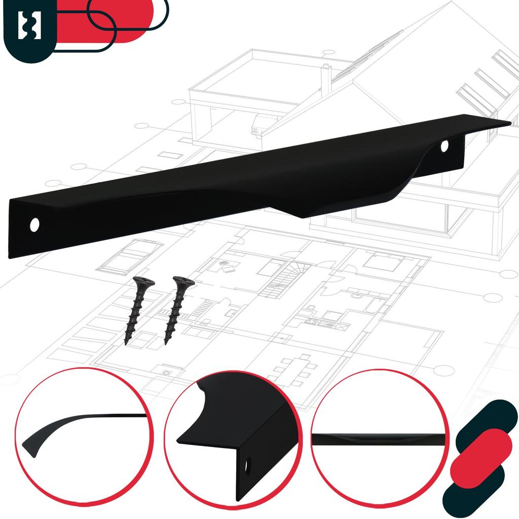 Kotarbau® Modern Edge Furniture Handle Aluminum Matte Black 192 / 212 Mm Set Of 6