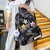 Autumn New Simple Lightweight Student Backpack Junior/high School Girl Schoolbag Cute Sweet Embroidery Striped Travel Book Bags with Cartoon Pendant
