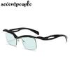 Semi-Rimless Rectangle Sunglasses Women Men  Luxury Brand Vintage Small Frame Punk Eyewear Shades For Male Trendy Sunglass