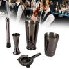 5Pcs/Set Black Stainless Steel Boston Cocktail Shaker Measuring Cup Strainer Mixing Spoon Set