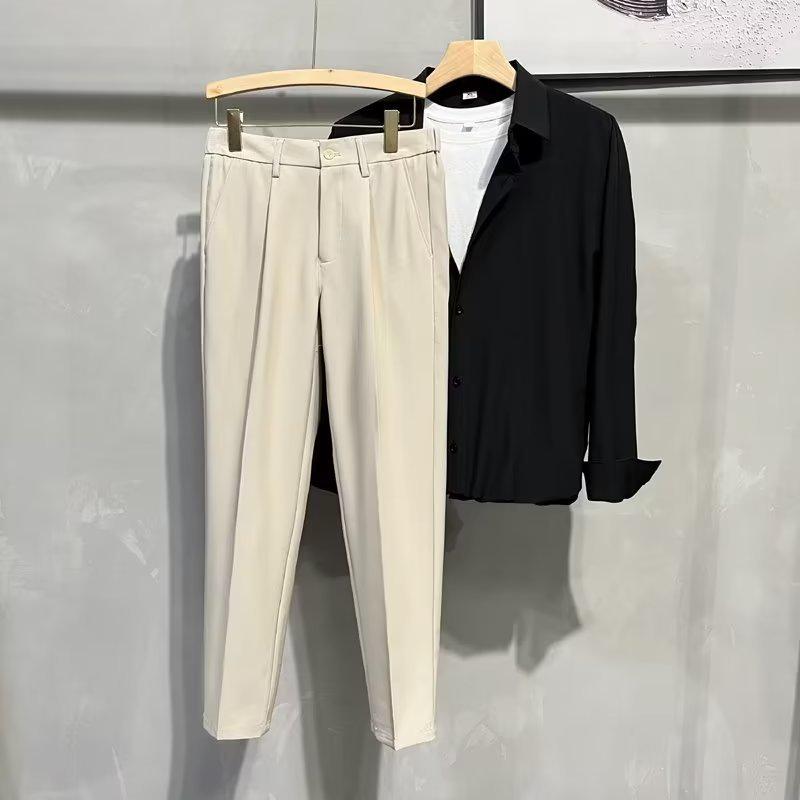 

Мужские брюки прямого кроя в британском стиле с драпировкой, корейские зауженные брюки с девятью точками 34