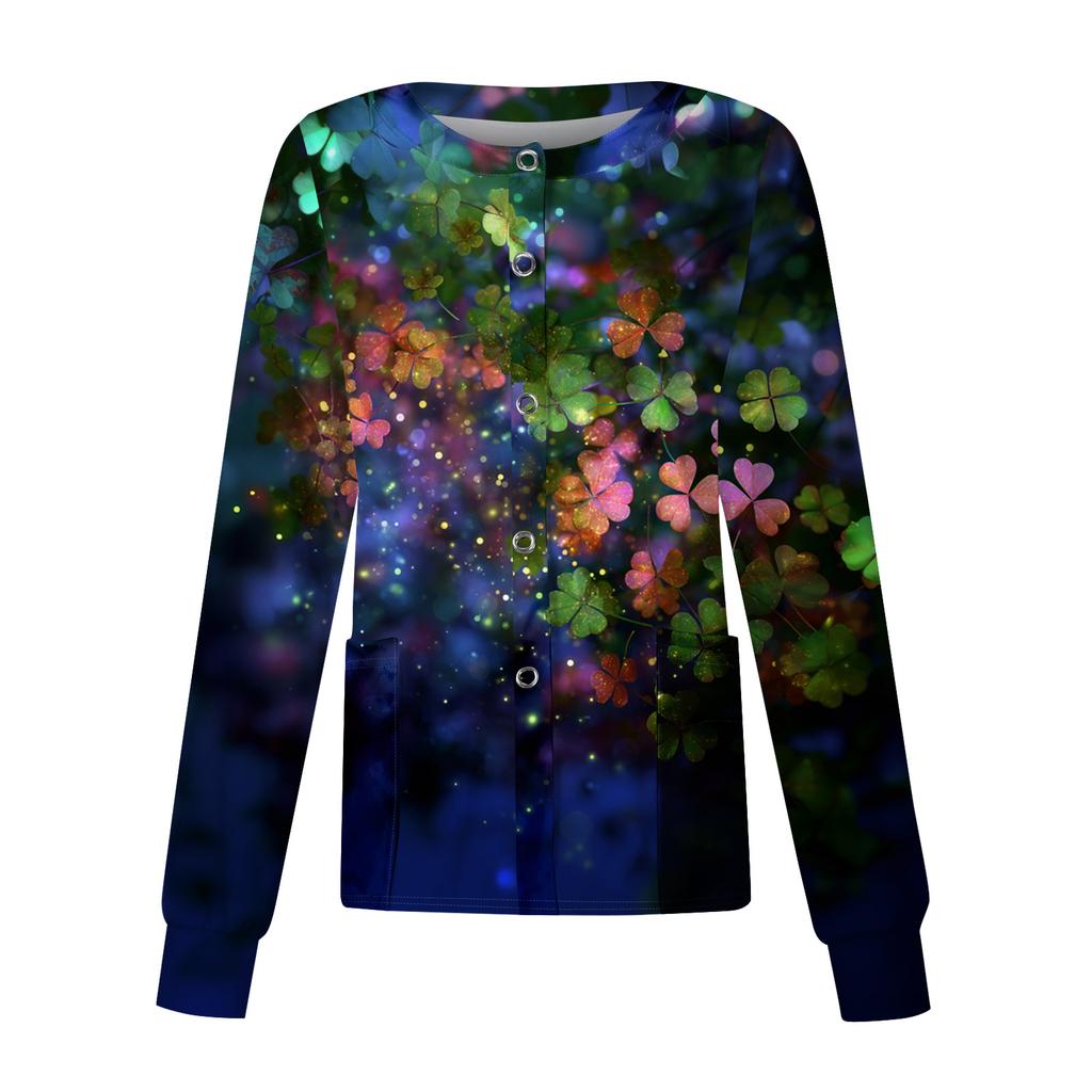 Damen Casual Langarm Einreihig Bedruckt Dry-Top