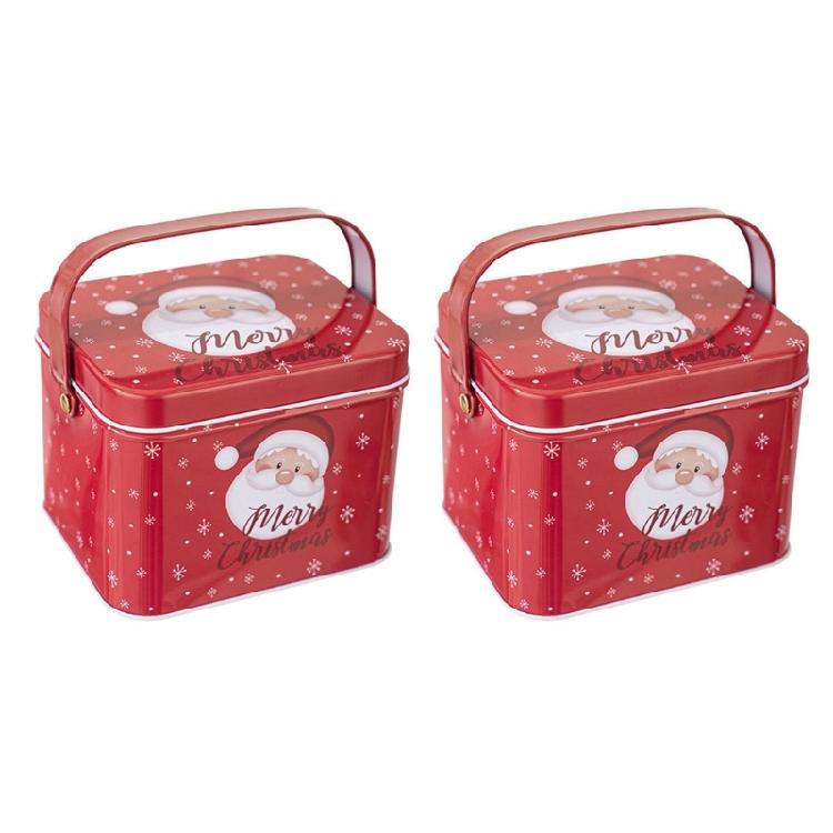 2pcs Decorative Christmas Candy Boxes Handheld Candies Organizers Portable Sweets Tins with Handle for Family Gathering