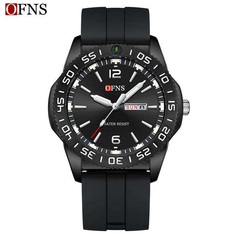 Ofns Brand Men's Quartz Watch - Waterproof with Dual Calendar & Simple Bar Markers
